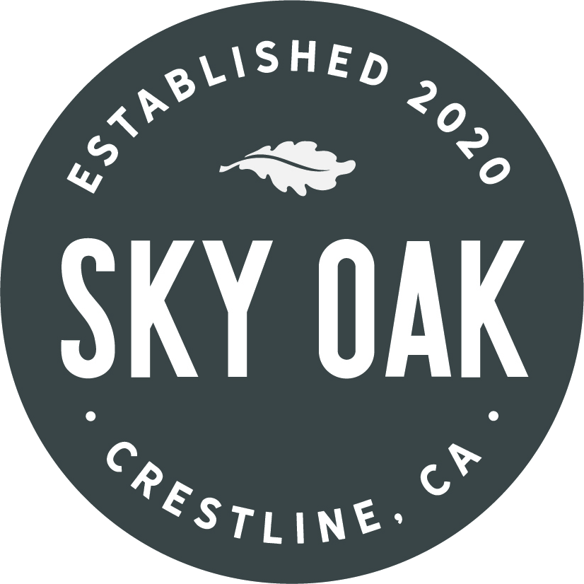 Round Sky Oak badge: Established 2020, Crestline, CA