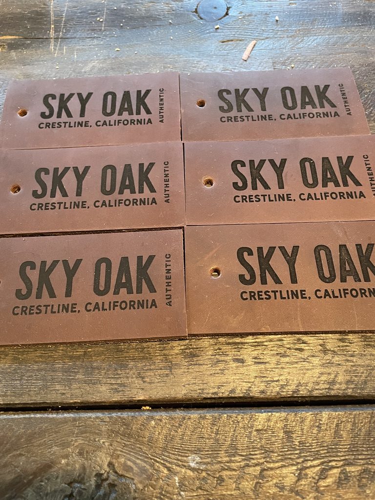Leather Sky Oak Authentic hang tags from Crestline, California